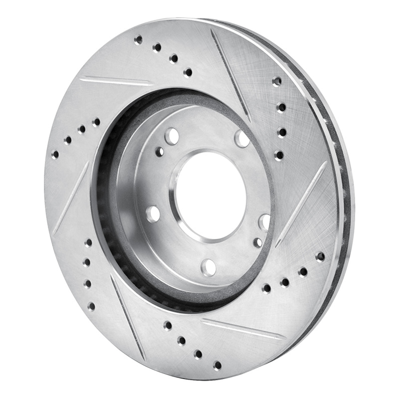 Chrysler Sebring Brake Rotor (1) - Front Left - R1 Concepts - Drilled & Slotted - Silver - `00-`24